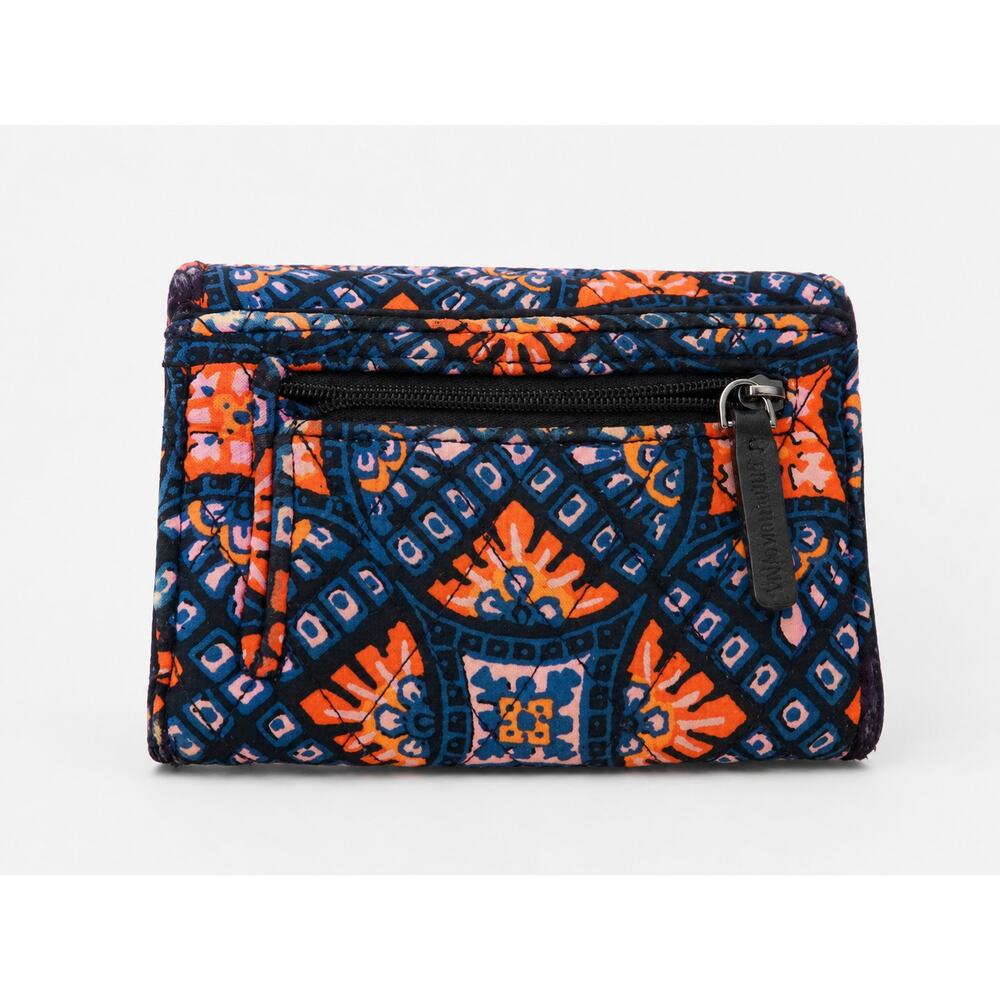 Vera Bradley Quilted Trifold Wallet Blue Orange Floral 4 x 5.5 - Picture 2 of 4
